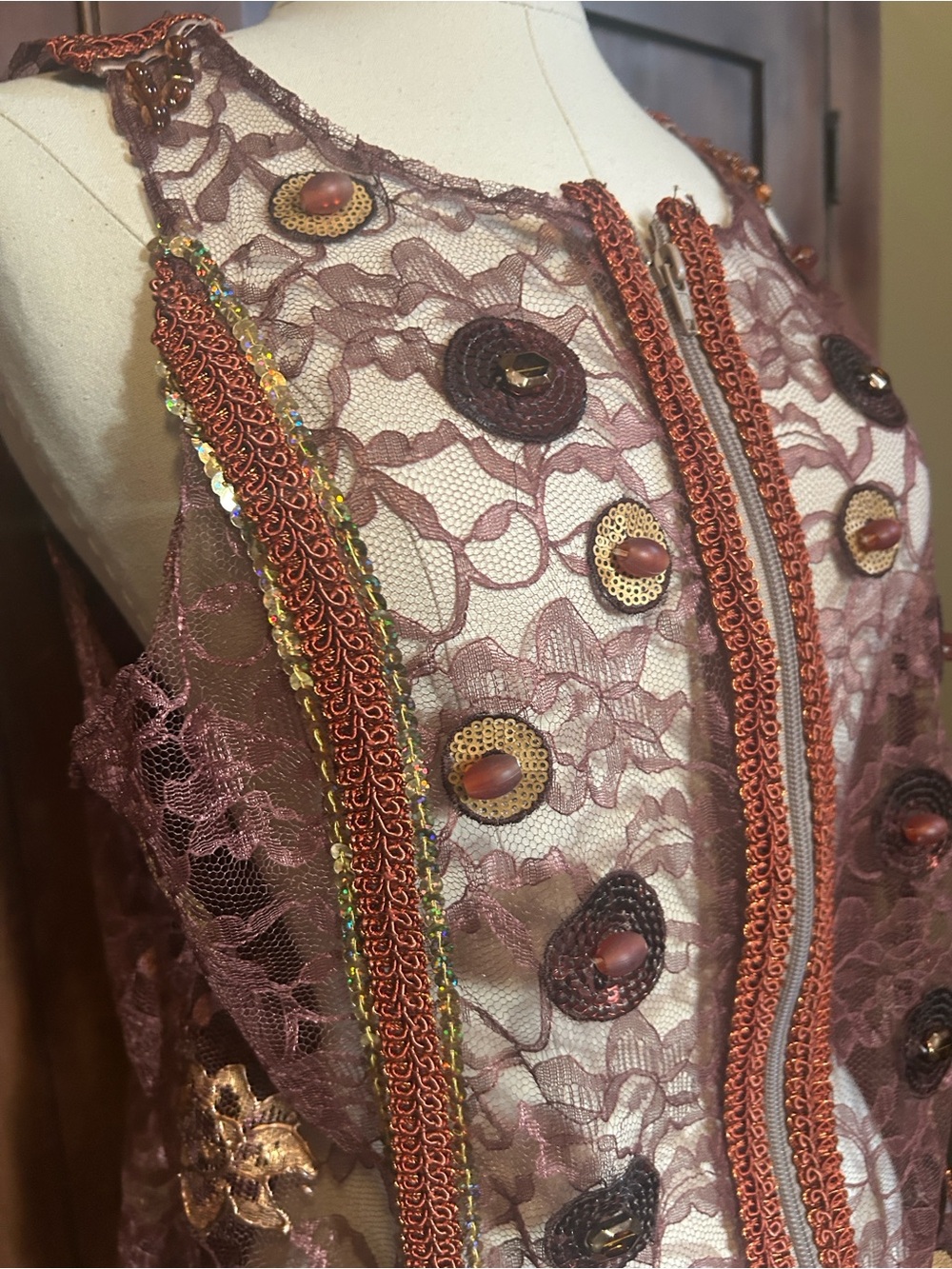Embroidered Embellished Lace Zipper Tank M - Picture 3 of 10